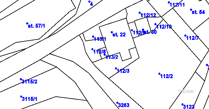 Parcela st. 113/2 v KÚ Doupě, Katastrální mapa