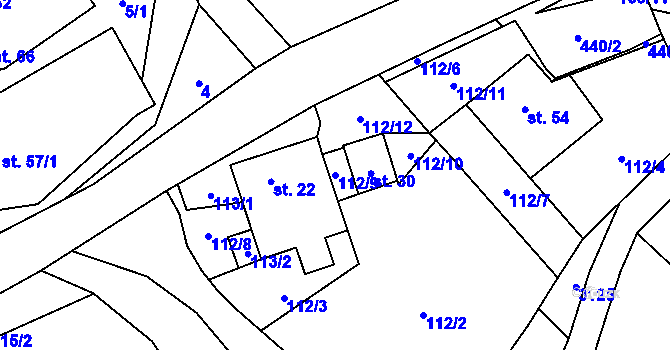 Parcela st. 112/9 v KÚ Doupě, Katastrální mapa