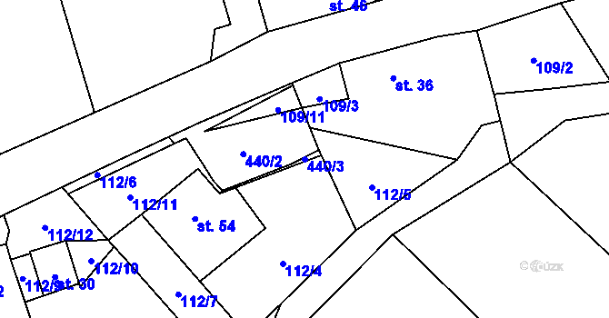 Parcela st. 440/3 v KÚ Doupě, Katastrální mapa