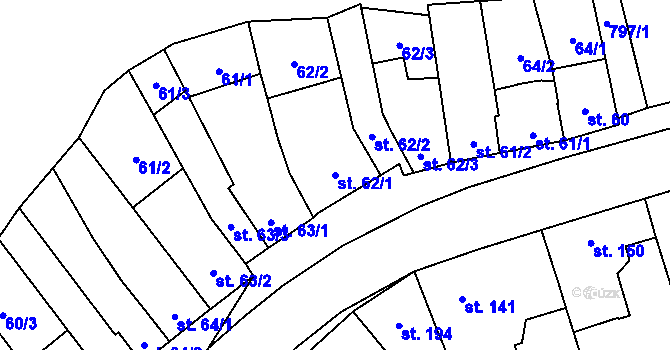 Parcela st. 62/1 v KÚ Drahanovice, Katastrální mapa
