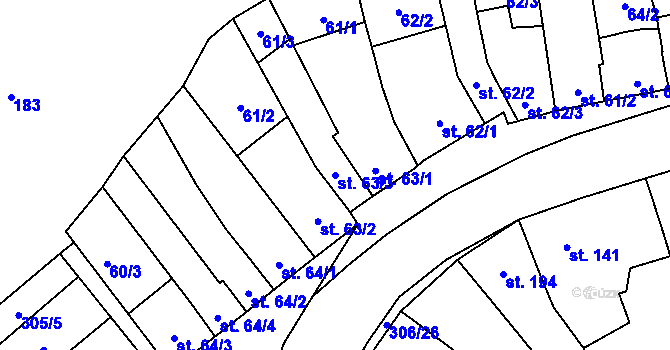 Parcela st. 63/3 v KÚ Drahanovice, Katastrální mapa