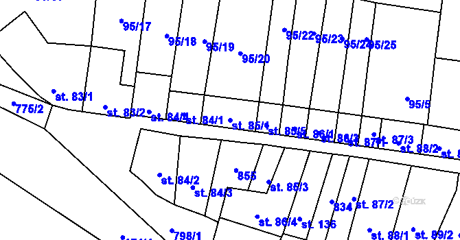 Parcela st. 85/1 v KÚ Drahanovice, Katastrální mapa