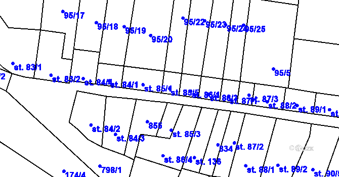 Parcela st. 85/5 v KÚ Drahanovice, Katastrální mapa