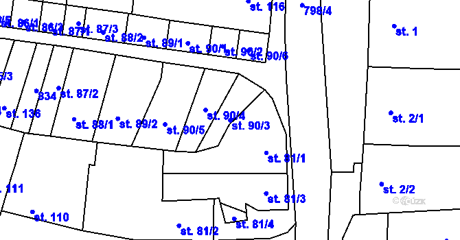 Parcela st. 90/3 v KÚ Drahanovice, Katastrální mapa