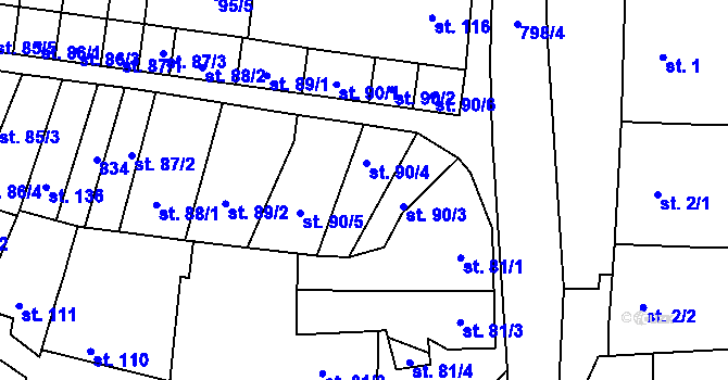 Parcela st. 90/4 v KÚ Drahanovice, Katastrální mapa