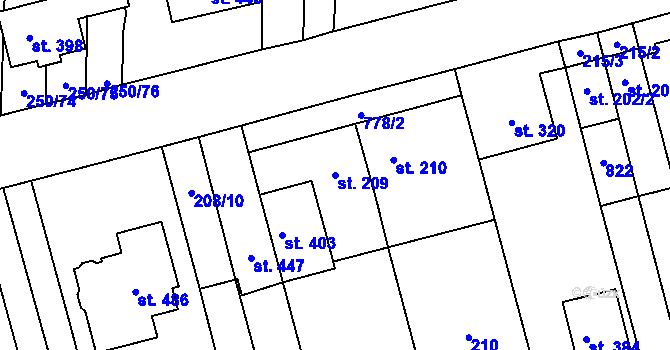 Parcela st. 209 v KÚ Drahanovice, Katastrální mapa
