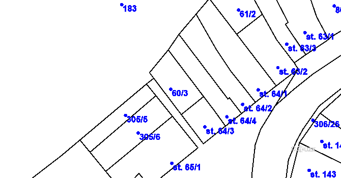 Parcela st. 60/3 v KÚ Drahanovice, Katastrální mapa