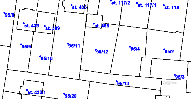 Parcela st. 95/12 v KÚ Drahanovice, Katastrální mapa