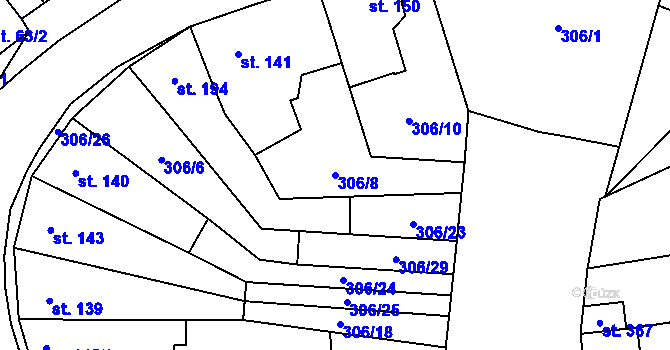 Parcela st. 306/8 v KÚ Drahanovice, Katastrální mapa