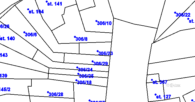 Parcela st. 306/23 v KÚ Drahanovice, Katastrální mapa