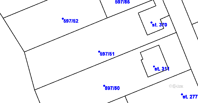 Parcela st. 597/51 v KÚ Drahanovice, Katastrální mapa