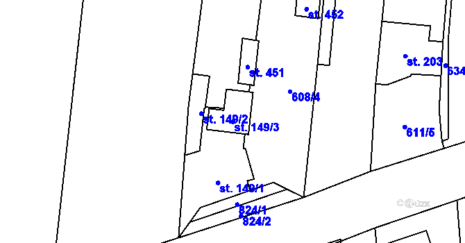 Parcela st. 149/3 v KÚ Drahanovice, Katastrální mapa