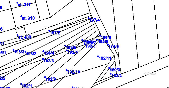 Parcela st. 192/5 v KÚ Drahanovice, Katastrální mapa