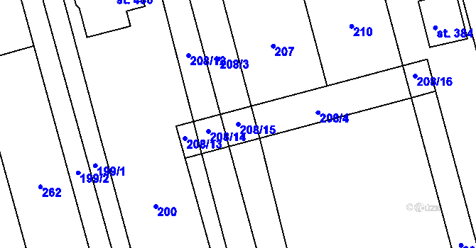 Parcela st. 208/15 v KÚ Drahanovice, Katastrální mapa