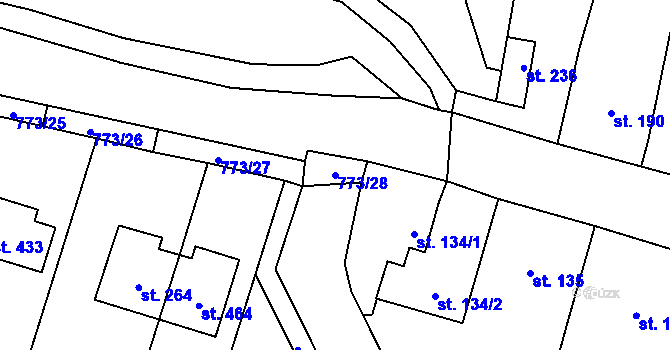 Parcela st. 773/28 v KÚ Drahanovice, Katastrální mapa