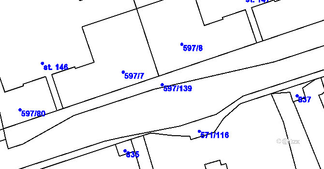 Parcela st. 597/139 v KÚ Drahanovice, Katastrální mapa