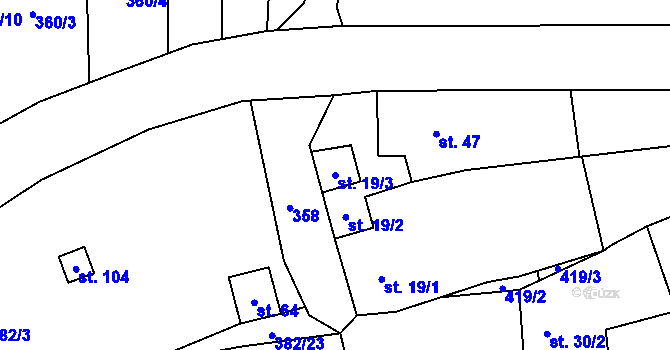 Parcela st. 19/3 v KÚ Lhota pod Kosířem, Katastrální mapa