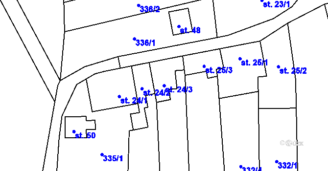 Parcela st. 24/3 v KÚ Lhota pod Kosířem, Katastrální mapa