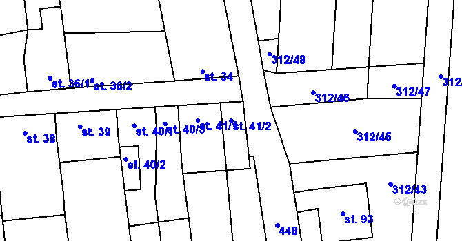 Parcela st. 41/2 v KÚ Lhota pod Kosířem, Katastrální mapa