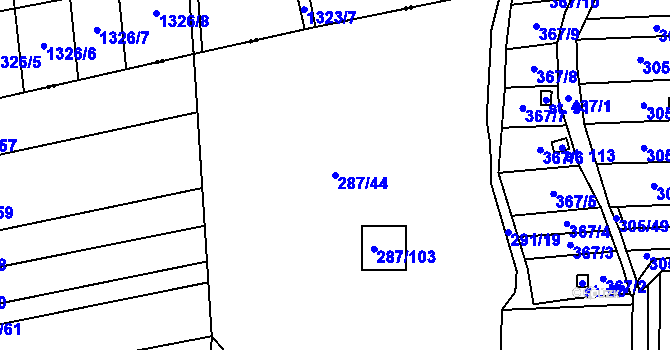 Parcela st. 287/44 v KÚ Lhota pod Kosířem, Katastrální mapa