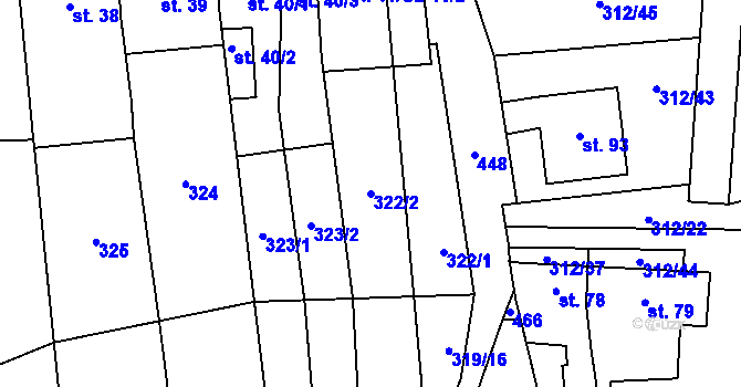 Parcela st. 322/2 v KÚ Lhota pod Kosířem, Katastrální mapa