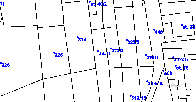 Parcela st. 323/1 v KÚ Lhota pod Kosířem, Katastrální mapa