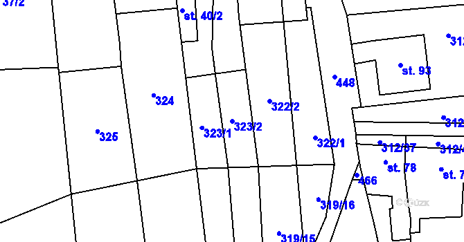 Parcela st. 323/2 v KÚ Lhota pod Kosířem, Katastrální mapa