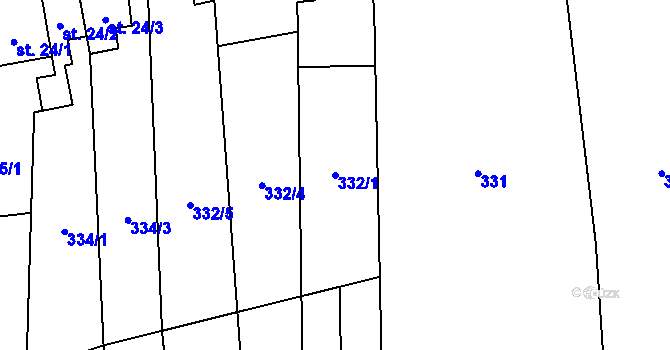 Parcela st. 332/1 v KÚ Lhota pod Kosířem, Katastrální mapa