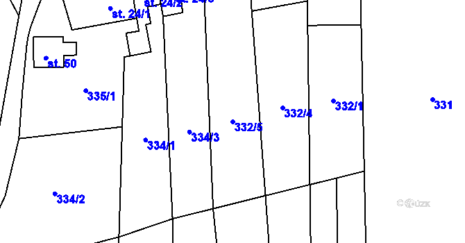 Parcela st. 332/5 v KÚ Lhota pod Kosířem, Katastrální mapa