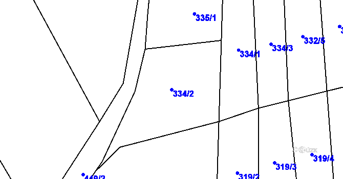Parcela st. 334/2 v KÚ Lhota pod Kosířem, Katastrální mapa