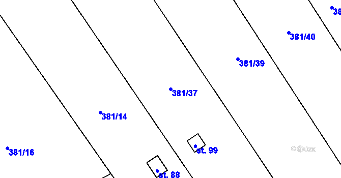 Parcela st. 381/37 v KÚ Lhota pod Kosířem, Katastrální mapa