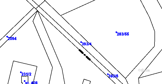 Parcela st. 393/4 v KÚ Lhota pod Kosířem, Katastrální mapa