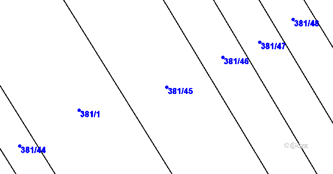 Parcela st. 381/45 v KÚ Lhota pod Kosířem, Katastrální mapa