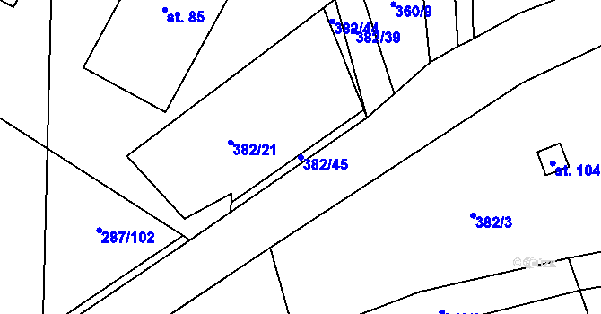 Parcela st. 382/45 v KÚ Lhota pod Kosířem, Katastrální mapa
