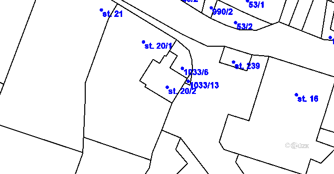 Parcela st. 20/2 v KÚ Ludéřov, Katastrální mapa