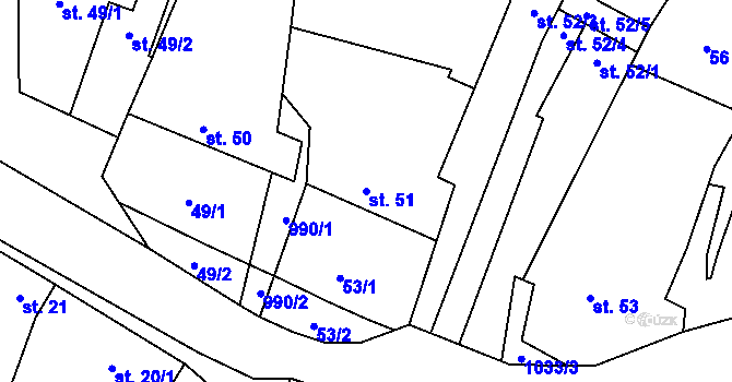 Parcela st. 51 v KÚ Ludéřov, Katastrální mapa