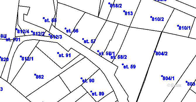 Parcela st. 58/1 v KÚ Ludéřov, Katastrální mapa