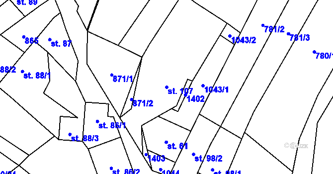 Parcela st. 107 v KÚ Ludéřov, Katastrální mapa