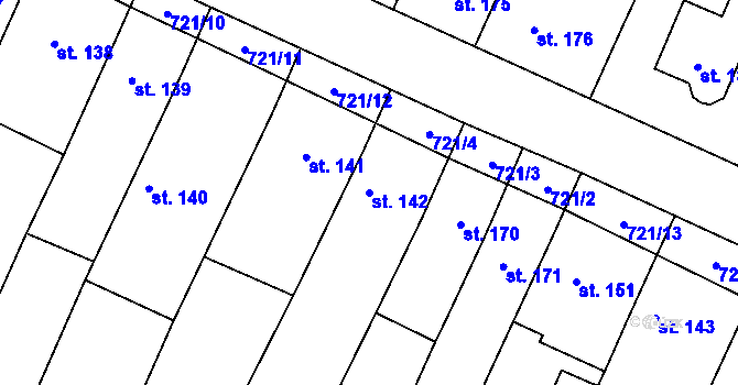 Parcela st. 142 v KÚ Ludéřov, Katastrální mapa