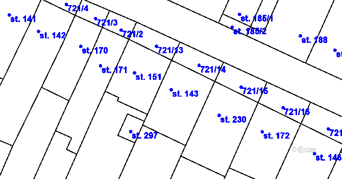 Parcela st. 143 v KÚ Ludéřov, Katastrální mapa