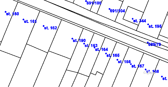 Parcela st. 163 v KÚ Ludéřov, Katastrální mapa