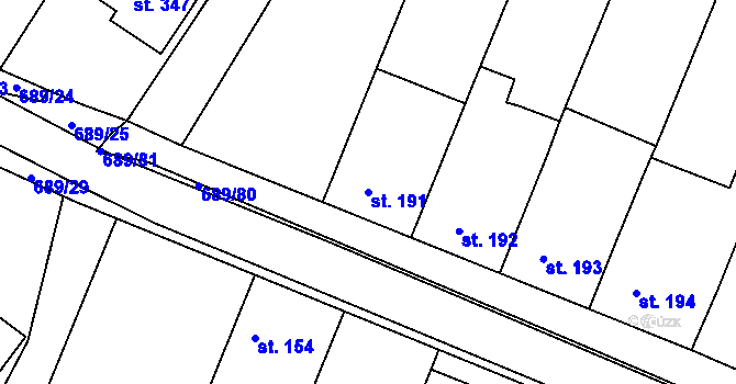 Parcela st. 191 v KÚ Ludéřov, Katastrální mapa