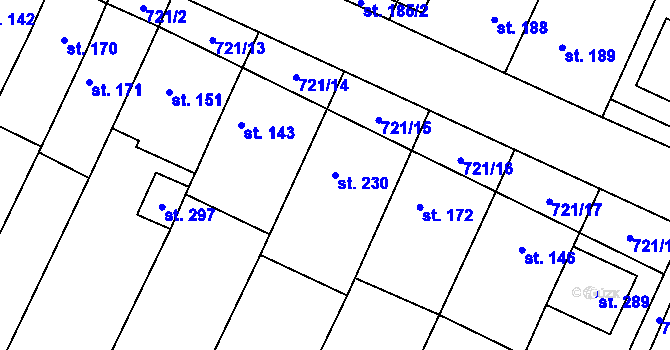 Parcela st. 230 v KÚ Ludéřov, Katastrální mapa