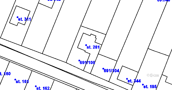 Parcela st. 281 v KÚ Ludéřov, Katastrální mapa