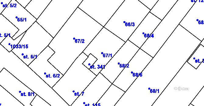 Parcela st. 67/1 v KÚ Ludéřov, Katastrální mapa