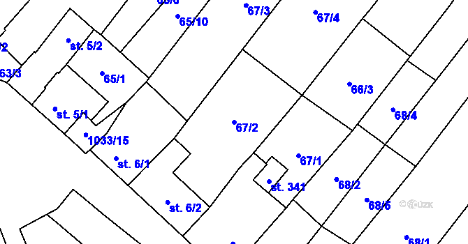 Parcela st. 67/2 v KÚ Ludéřov, Katastrální mapa