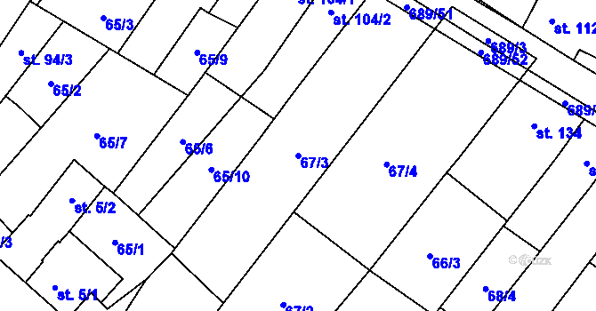 Parcela st. 67/3 v KÚ Ludéřov, Katastrální mapa