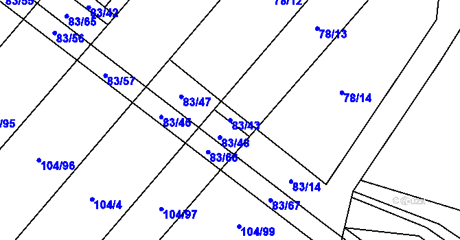 Parcela st. 83/43 v KÚ Ludéřov, Katastrální mapa