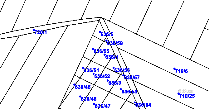 Parcela st. 636/4 v KÚ Ludéřov, Katastrální mapa