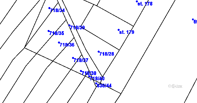 Parcela st. 718/28 v KÚ Ludéřov, Katastrální mapa